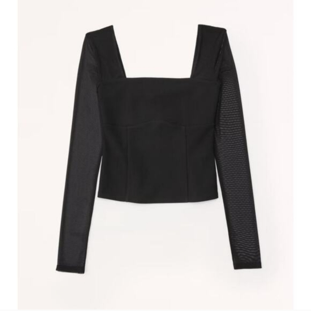 Abercrombie & Fitch Black Square-Neck Long Sleeve Top XS